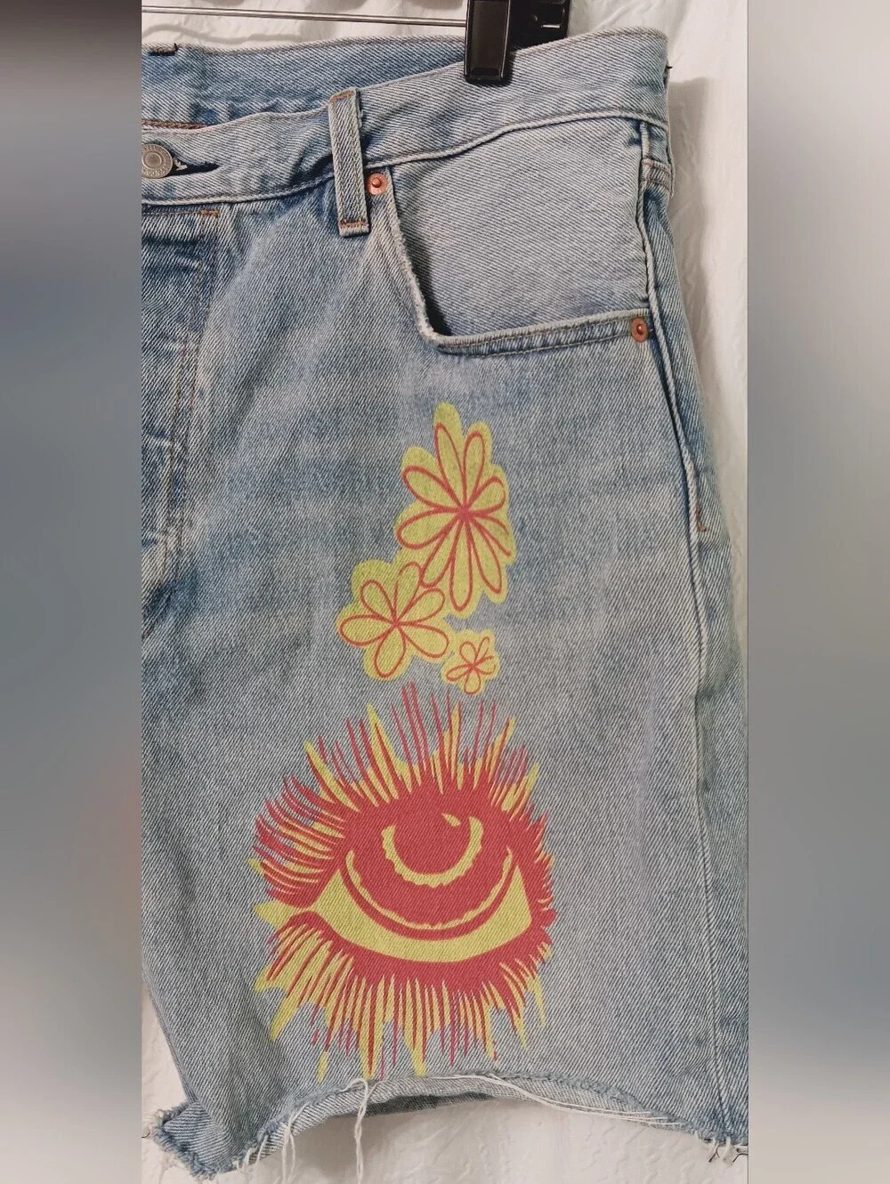 Levis Premium  501 '93 Light Blue Mens Shorts with Yellow & Red Floral Graphic